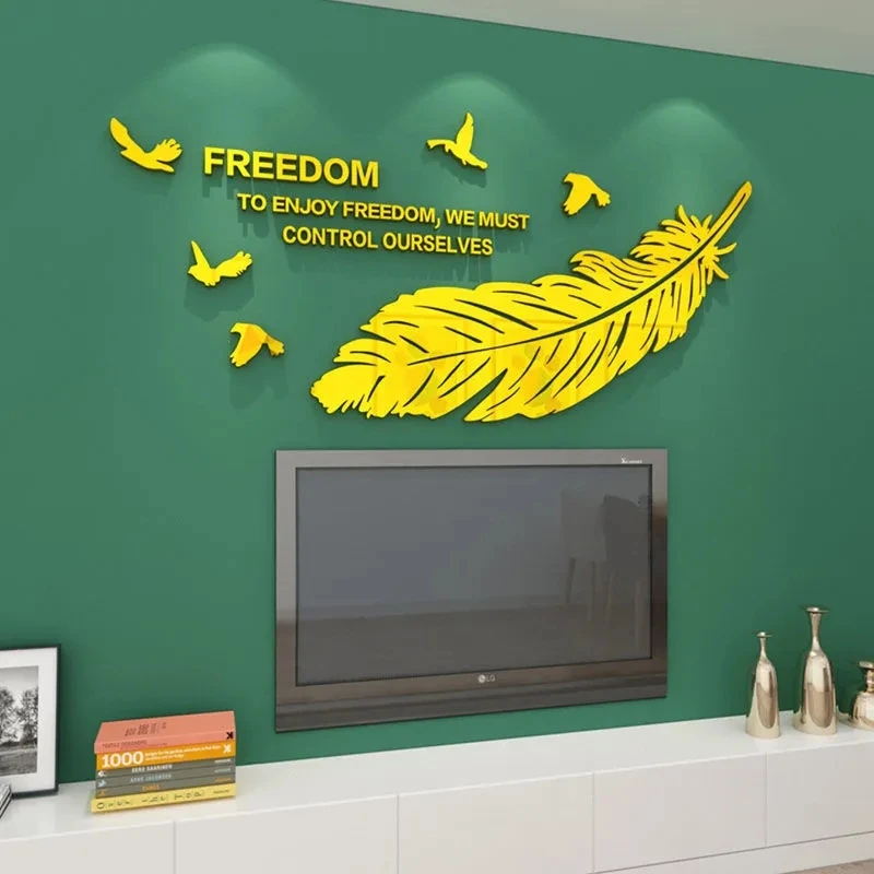 Creative Simple Feather Home Decor Wall Sticker Living Room Sofa Background Wall Layout Sticker 3D Stereo Bedroom Bedside Decals