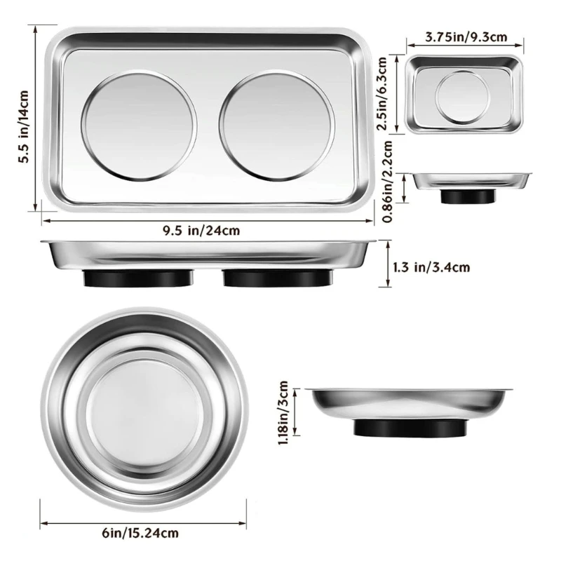 E5BE 3Pcs Multifunction Magnetic Tray Silver Magnet Tray Stainless Steel