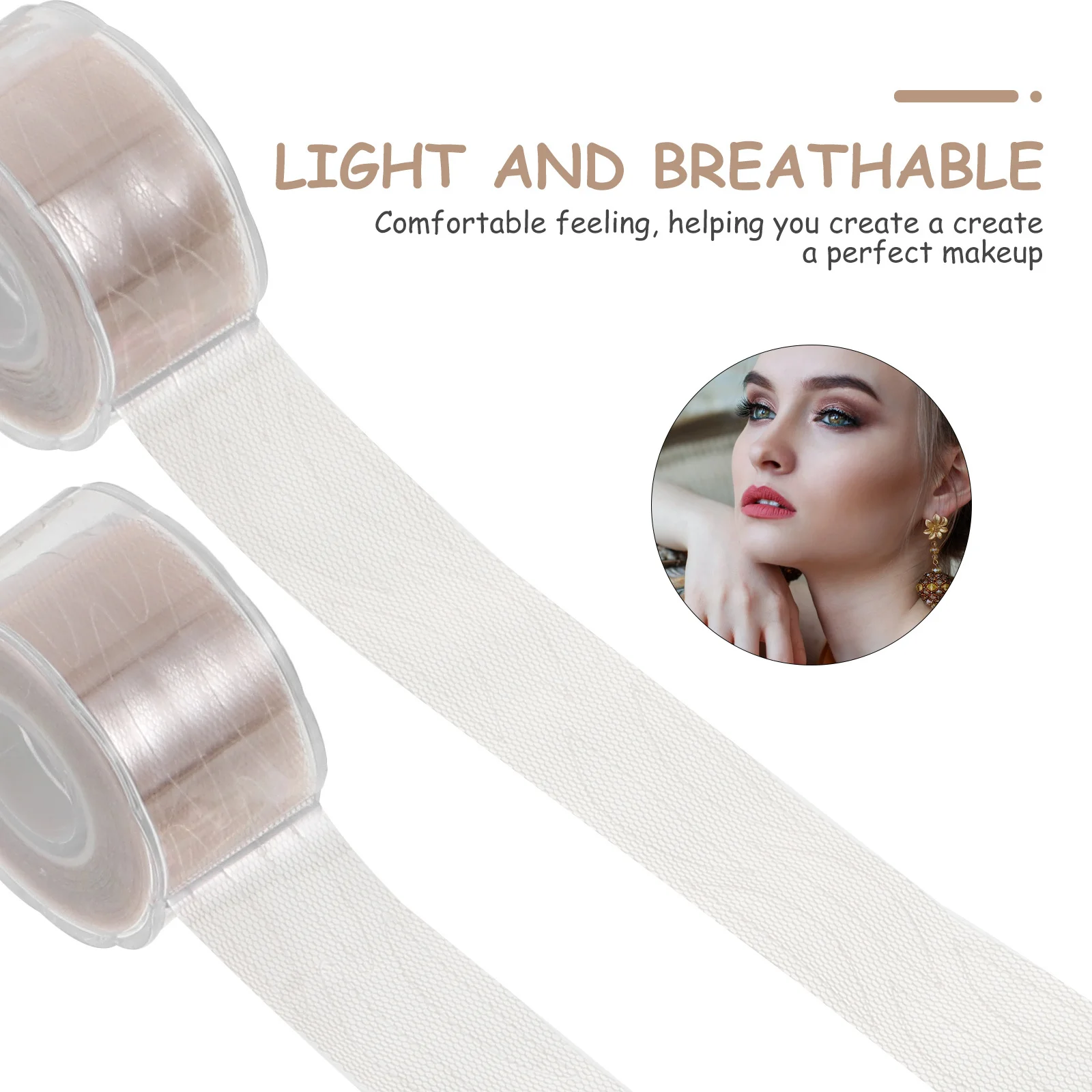 3 ม้วนสติกเกอร์ติดตาสองชั้นสีเบจเทปสร้างรูปทรงธรรมชาติอุปกรณ์แต่งหน้าติดทนนานเครื่องมือเสริมความงามเปลือกตา