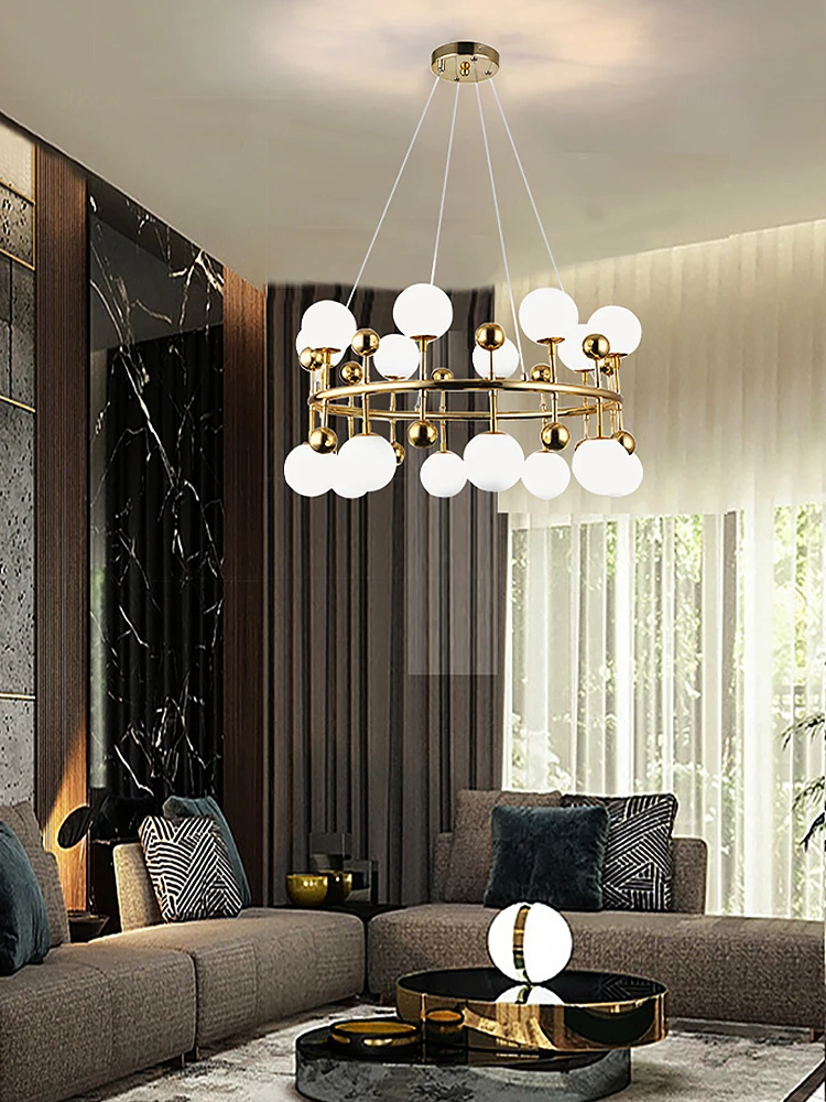 Modern Nordic Art Deco Glass Chandelier Ceiling Pendant Lighting Fixture 2024 New Trend Golden Hanging Lamps LED Living Room