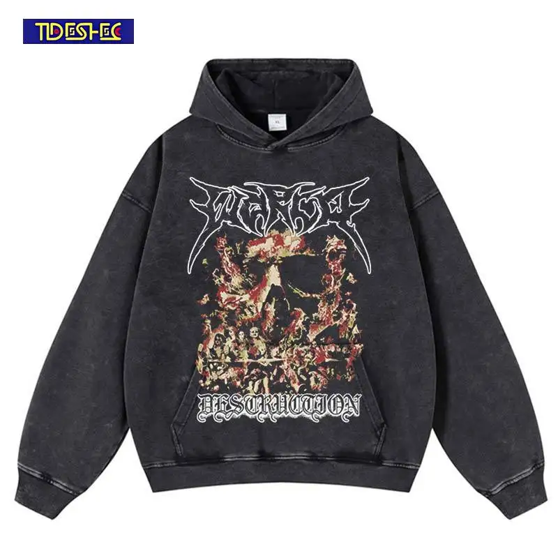 الهيب هوب الشرير غسلها Harajuku نمط طباعة هوديي الشارع الشهير 2025 خمر فضفاض البلوز Stretwear المتضخم البلوز مقنعين