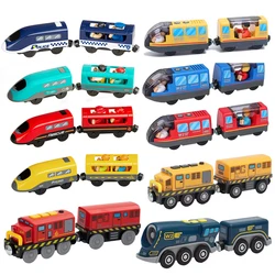 Wooden Train Railway Accessories Electric Train Magnetic Rail Car Diecast Slot Fit For All Brands Train Track Toys For Children