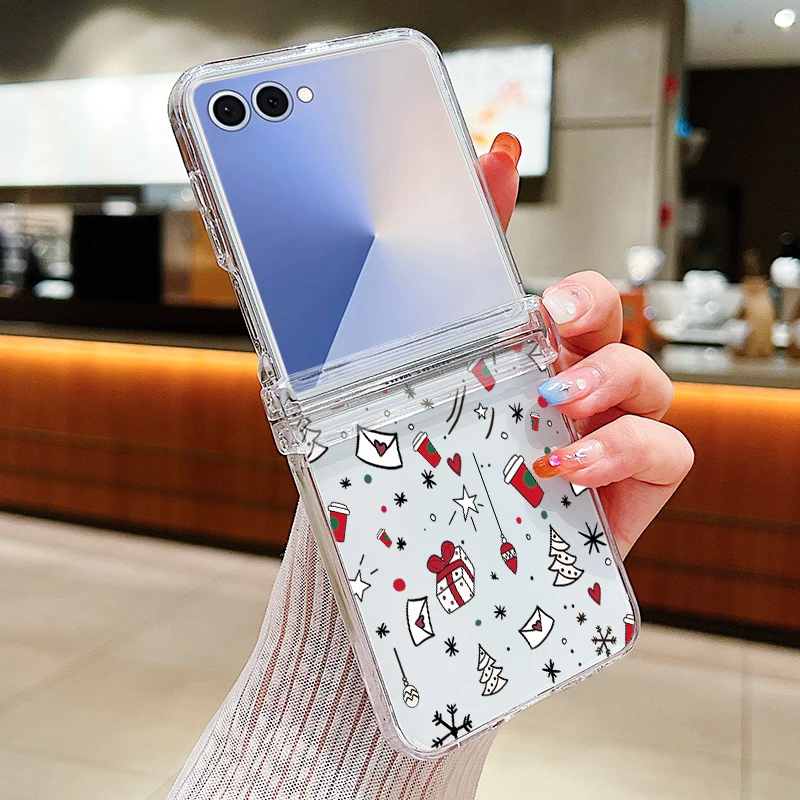 Чехол для Samsung Galaxy Z Flip 7 FE 7 6 5 4 3 5G, милый рождественский прозрачный складной жесткий чехол для телефона Samsung Z Flip7 Flip6 Flip5 Чехол для Samsung Galaxy Z Flip 7 FE 7 6 5 4 3 5G, милый рождественский прозрачный складной жесткий чехол для телефона Samsung Z Flip7 Flip6 Flip5