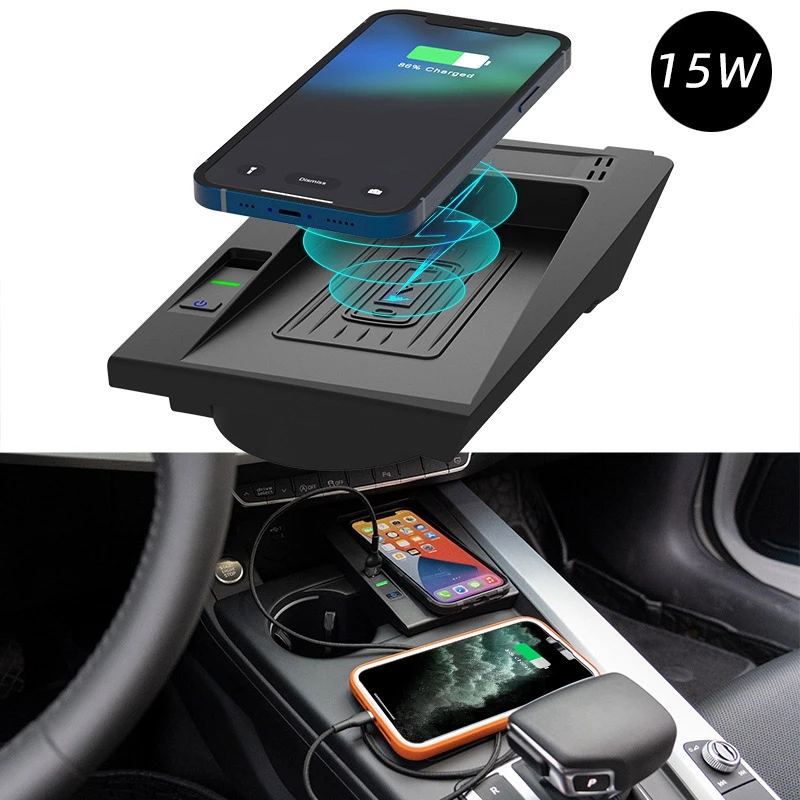 Fast Phone Charging QI Wireless Charger For  A4 B9 A5 S4 RS4 2017 2018 2019 2020 2021 Car USB Plate