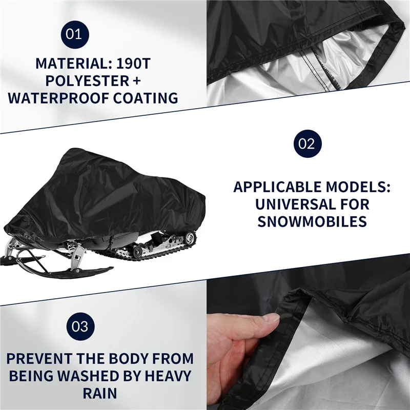 A11M-غطاء الثلج مقاوم للماء والغبار وغطاء زلاجات قابل للمقطورة ومضاد للأشعة فوق البنفسجية للشتاء للدراجات النارية في الهواء الطلق باللون الأسود
