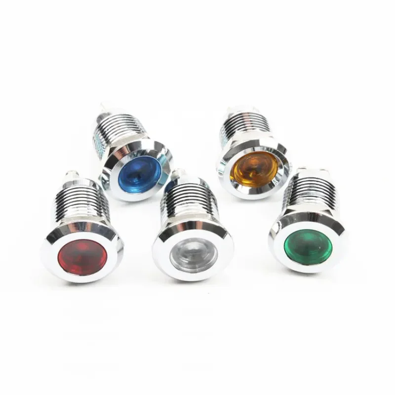 10pcs 12mm LED Metal Indicator Flat Power Indicator Waterproof Signal Lamp 6V12V24V220V