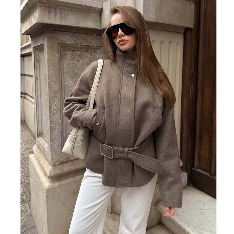 ZHIO Autumn Winter Women's Jackets 2026 New Chic Loose Belt Elegant Unique Thick Warm Jacket Women's Street Fashion Youth Coats