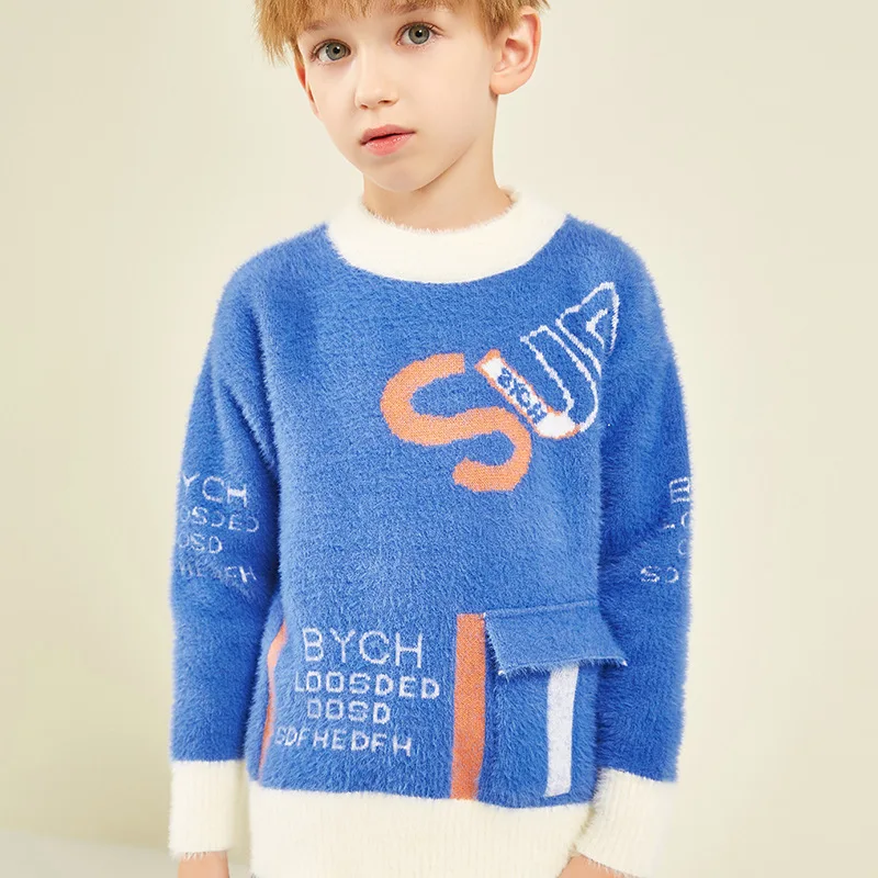 Boys' Soft Plush Sweaters 2023 Autumn Winter New Children's Pullover Knitting Wear Children's Knitwear Boy Sweater Trendy