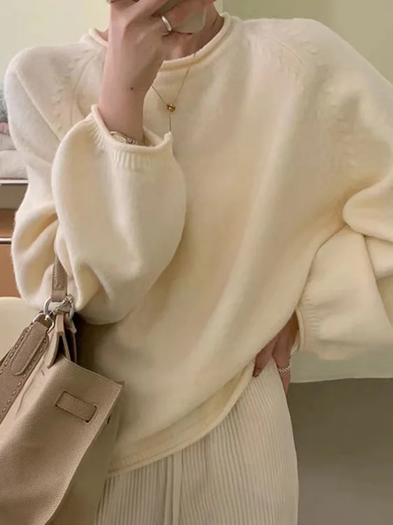 

Корейский мягкий уютный круглый вязаный свитер Laid-ba Sle с манжетами, женский осенне-зимний свободный вязаный свитер, модный