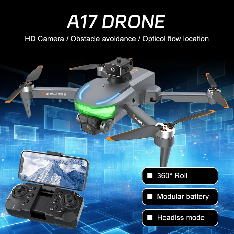 A17 New Drone Brushless Motor 8K HD Dual Camera Real time Aerial Photography Four Obstacle Avoidance Four Axis RC Aircraft Toy