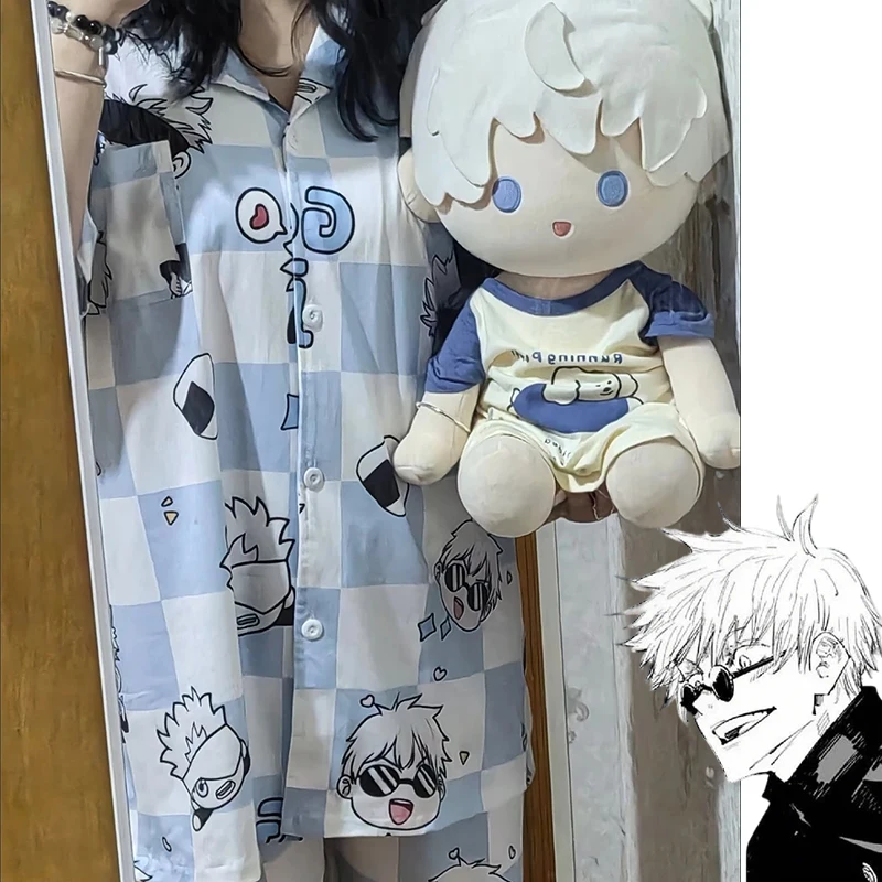 Cosplay Jujutsu Kaisen Gojo Satoru Cartoon Schlafanzug Hauskleidung Anime Pyjama Langarm-Hose Komfort-Pyjama Bedruckt Mädchen