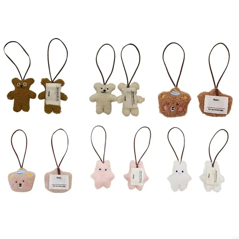 

X7XC Cartoon Bear Name Tag Keychain Keychains On Backpack Small Bear Toy Keyring Accessories for Girl Bag Keys Ornaments