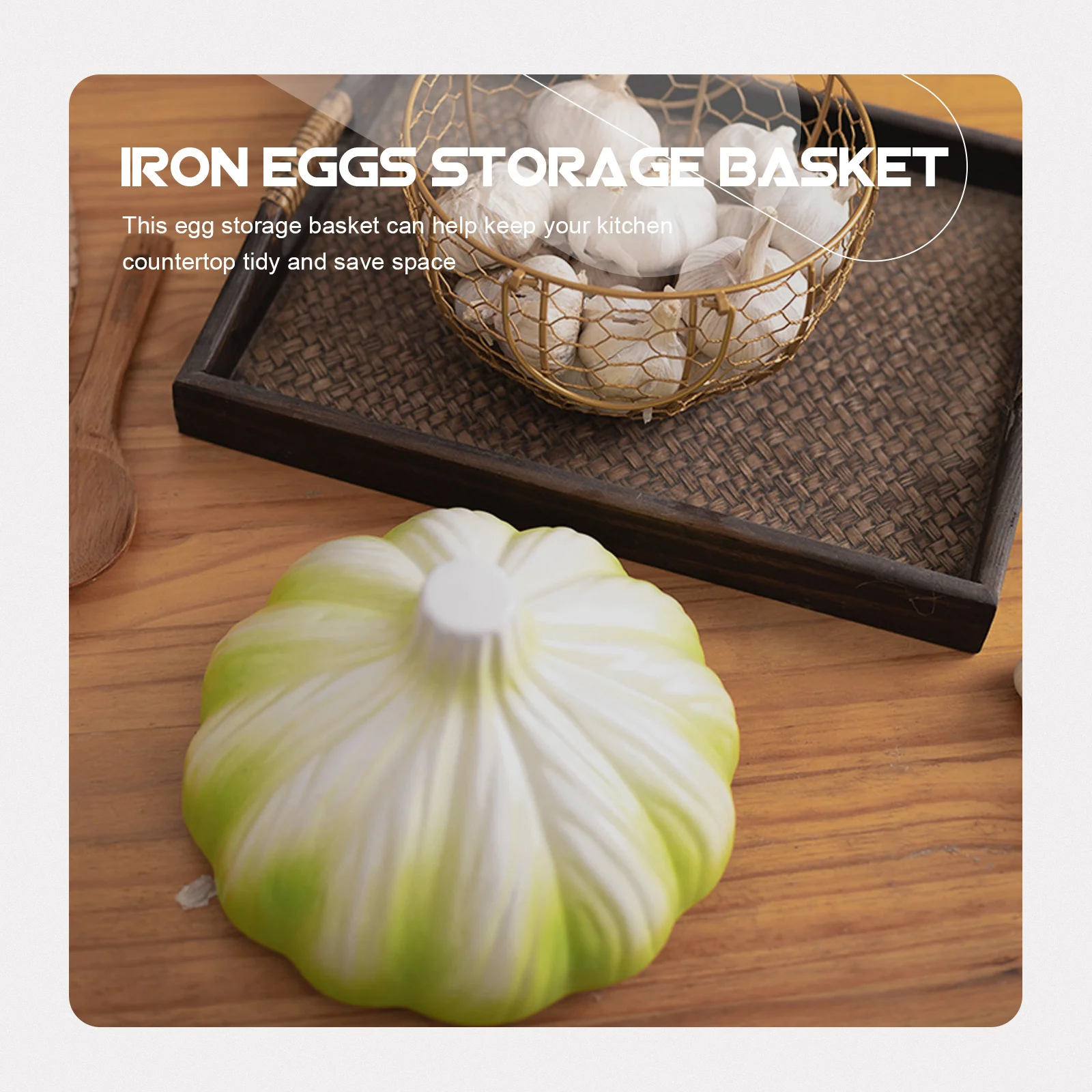 

Hollow Iron Egg Basket with Ceramic Lid Garlic Ginger Storage Box Countertop Kitchen Decor Organizer for Home Hotel Party