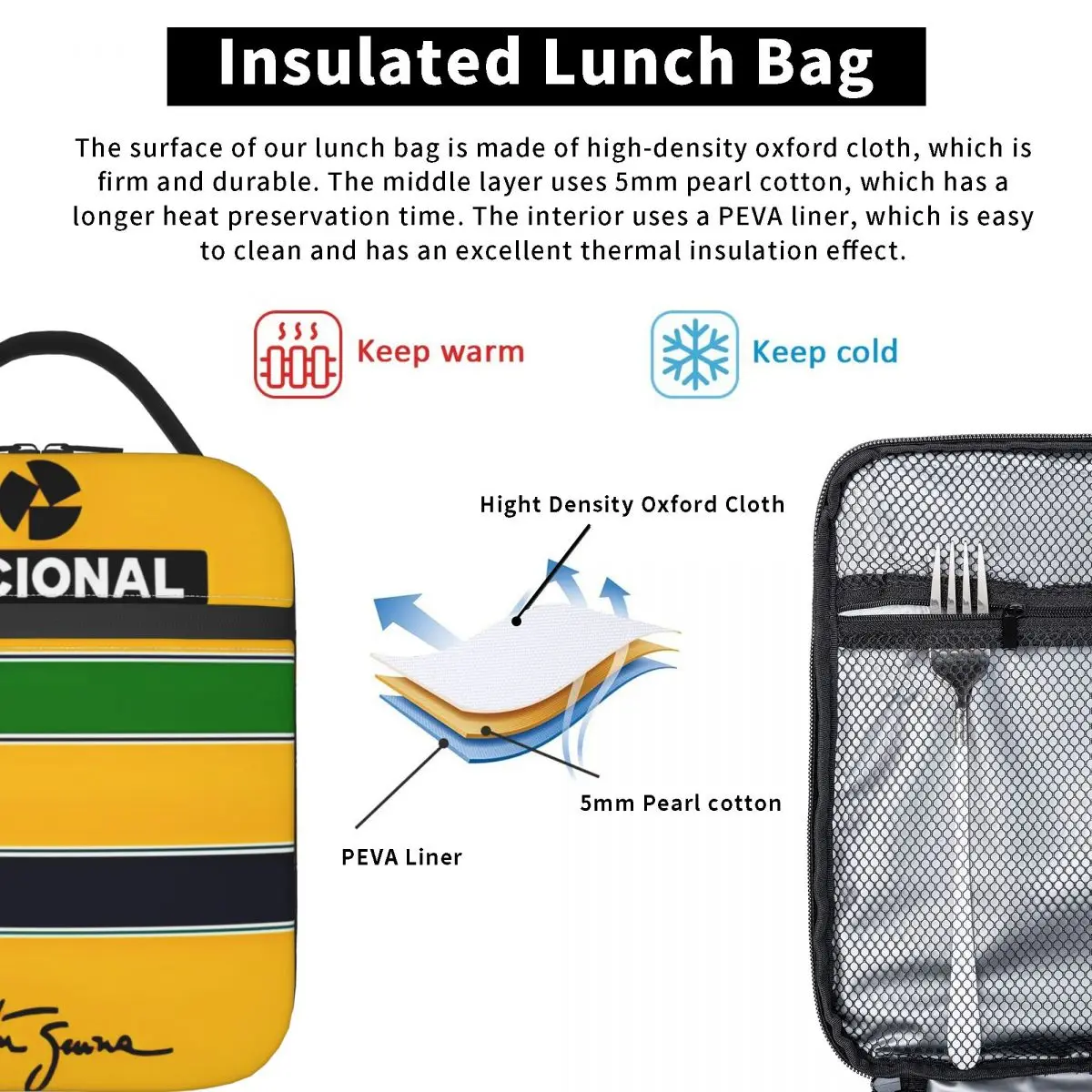 Ayrton Senna Racing-fiambrera con aislamiento, bolsa térmica a prueba de fugas, ideal para Picnic