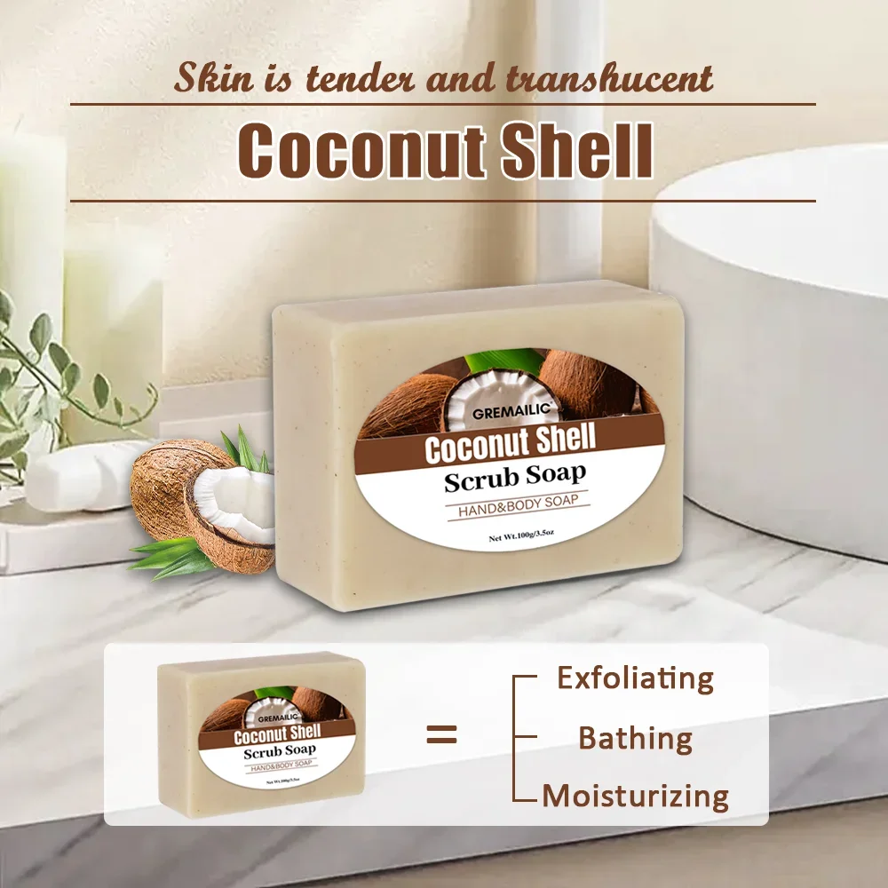 

Coconut Soap Coconut Scent & Charcoal Body Soap - Deep Cleanses/Purifies Skin, Gentle Exfoliation, Hydrates, All Skin Types