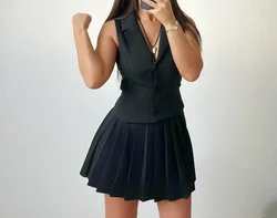 Conjunto de falda elegante, Top con tapa y Vestido corto plisado, traje informal versátil de dos piezas, ropa de calle, novedad de verano 2024