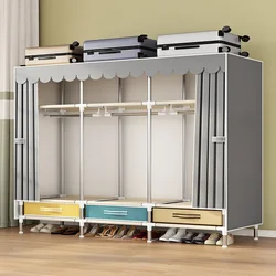 Modern Minimalist Fabric Wardrobe Reinforced Steel Pipe Closet Household Bedroom Storage Cabinet Rental Room Fabric