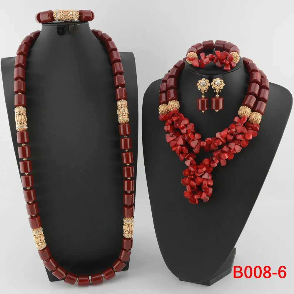 New Design African Wedding Jewelry Set High Quality Artificial Coral Bead Women Bib Necklace Nigeria Bride Party Gift