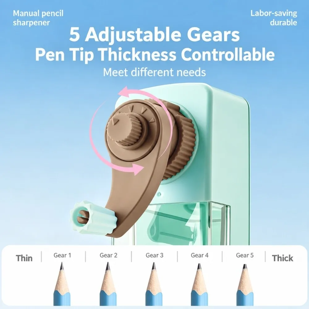 Cute Manual Pencil Sharpener 5 Gears Adjustable Tip Thickness Auto Feed Pencil Cutter Hand Crank Pencil Sharpener Students