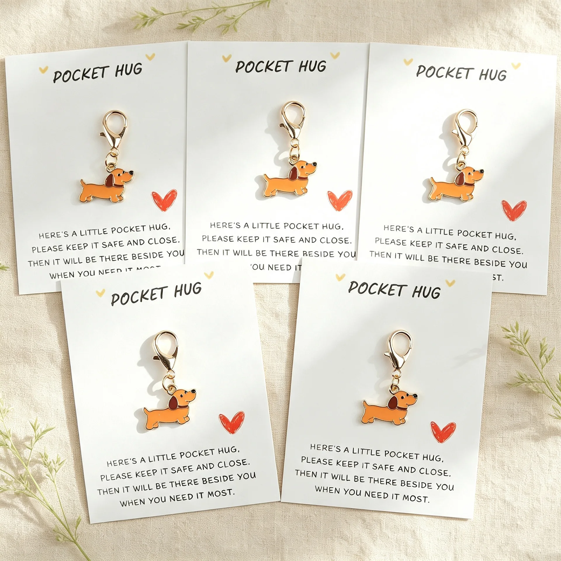 5 Pcs Cute Dachshund Keychain, Includes Matching Card To Convey Warmth And Companionship, Perfect For Gifting To Friends Family