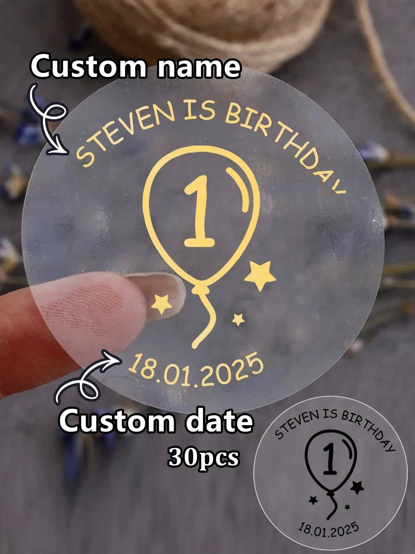 ملصقات عيد ميلاد مخصصة لتاريخ الاسم للأطفال نص شخصي لحفلات الأطفال الصغار #1