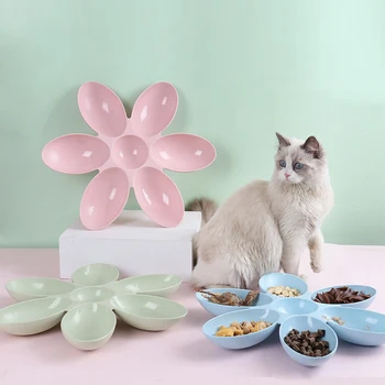창의적인 다기능 플라스틱 강아지 먹이 그릇, 6 그리드 꽃잎, 날치기 방지, 애완 동물 식사 접시, 고양이 개 먹이 공급기