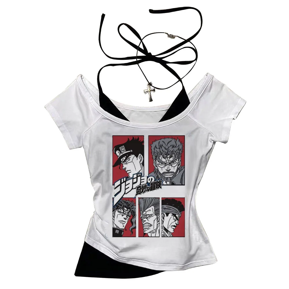 Jojo Bizarre Adventure crop top Grunge gothic  Slim Fit Cute gyaru harajuku Aesthetic corset shoujo girl style teens tshirt