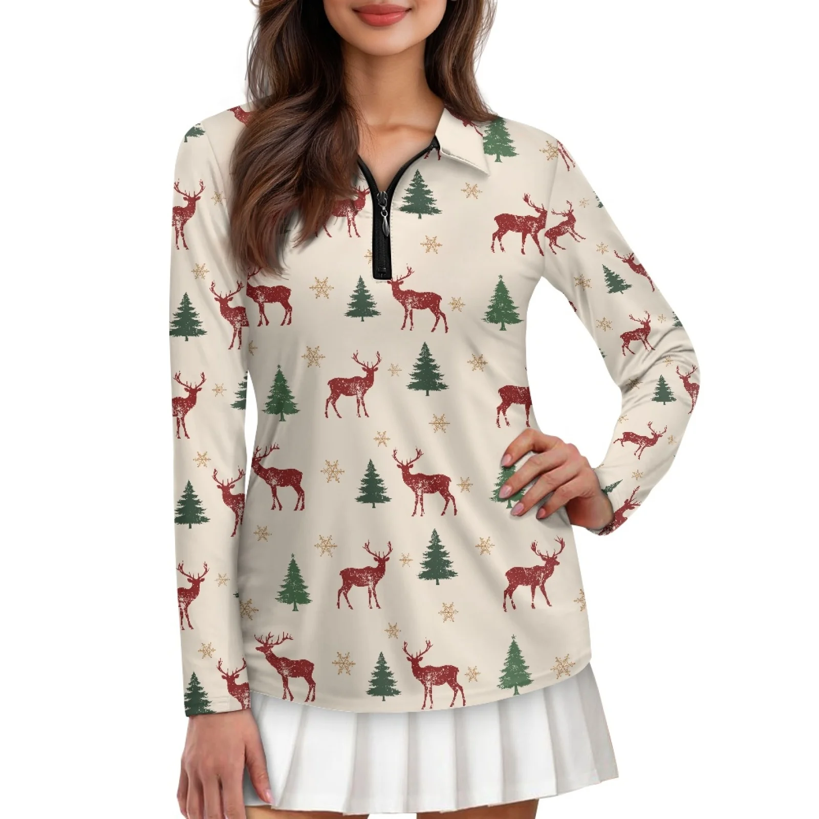 PENSTROLL Reindeer Christmas Womens Athletic Golf Hiking Shirts Quick Dry Running Polos Shirts for Badminton