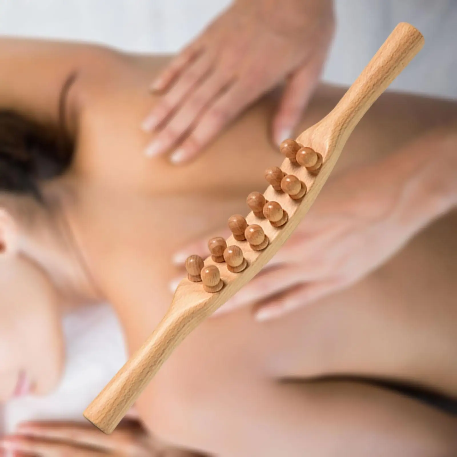 

Wooden Massager Stick 38cm Manual Handheld Lightweight Body Massager 12 Beads