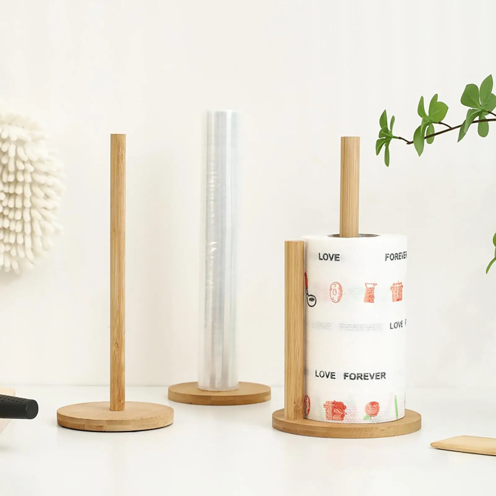 Solid Wooden Toilet Paper Holder Standing Kitchen Roll Paper save space Holder Natural Anti-Skid Base Paper Towel Holder