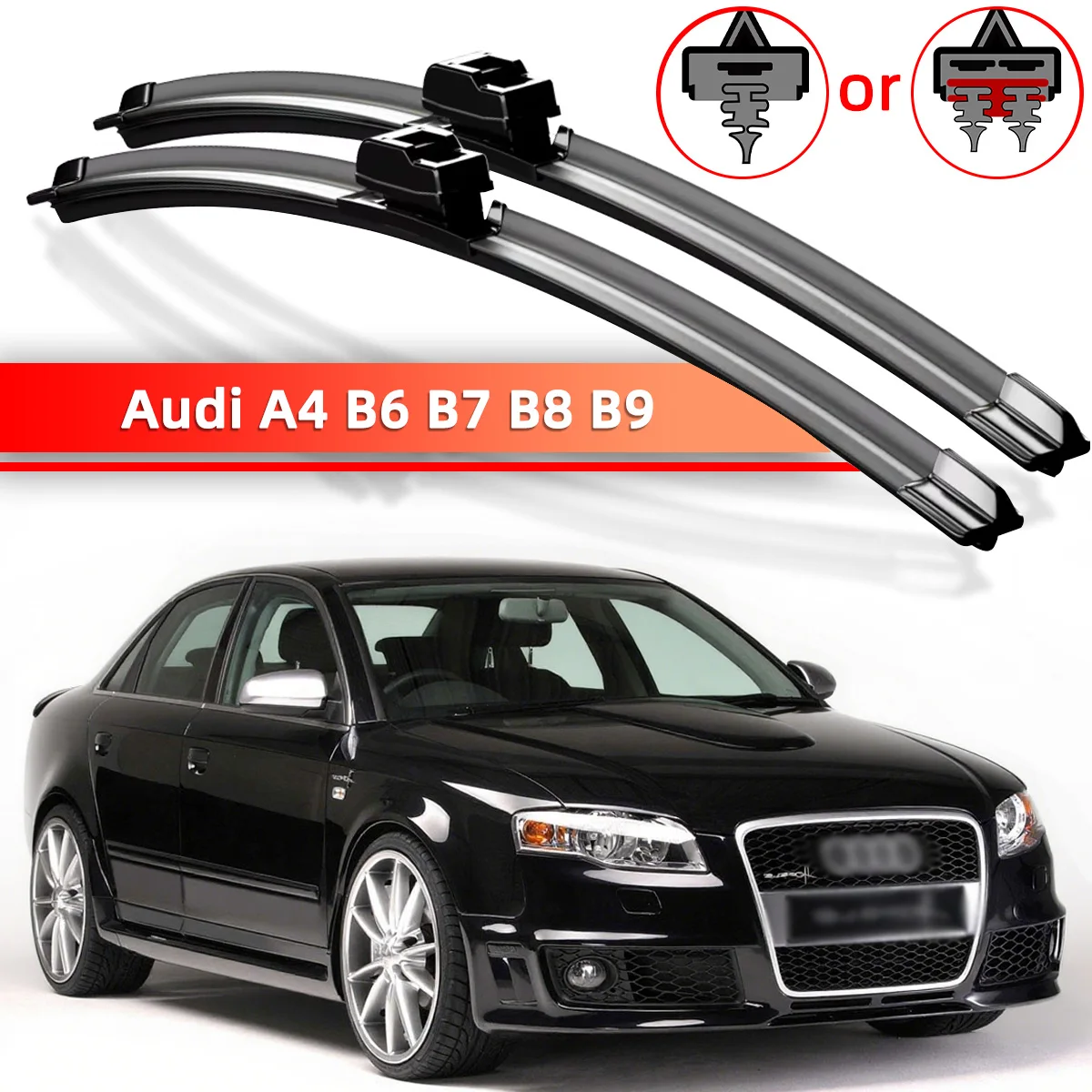 2PCS Auto Scheibenwischer Geeignet Für Audi A4 B6 B7 B8 B9 2000-2023 Natürliche Gummi streifen Scheibenwischer 2004 2008 2010 2016 2017 2018