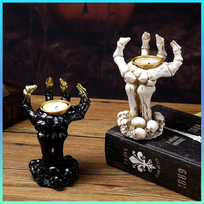 2024 New Halloween Skull Mask Palm Candlestick Terror Chamber Escape Desktop Decoration Props Doll Decoration Toy Party