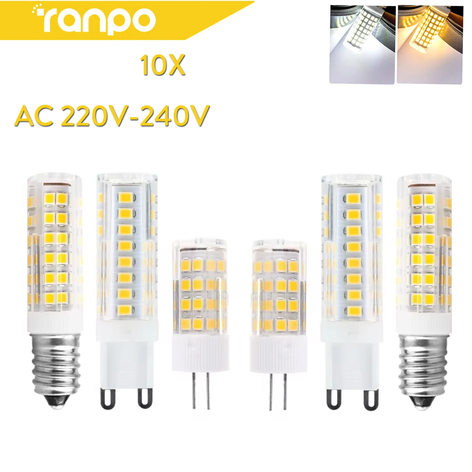 

10X Led Bulb Lamp G4 G9 E14 5w 8w 12w Ceramics Cob For Cold Glass Lamps No Flicker Halogen Chandelier Brightness Capsule Lights
