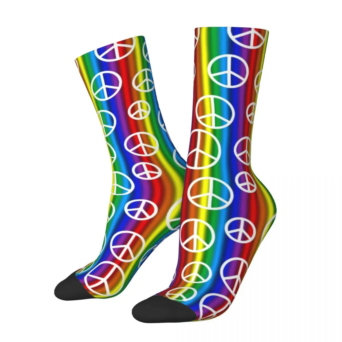 

Peace Signs Socks Winter Rainbow Stripe Print Stockings Kawaii Girls Soft Breathable Socks Design Running Non Slip Socks