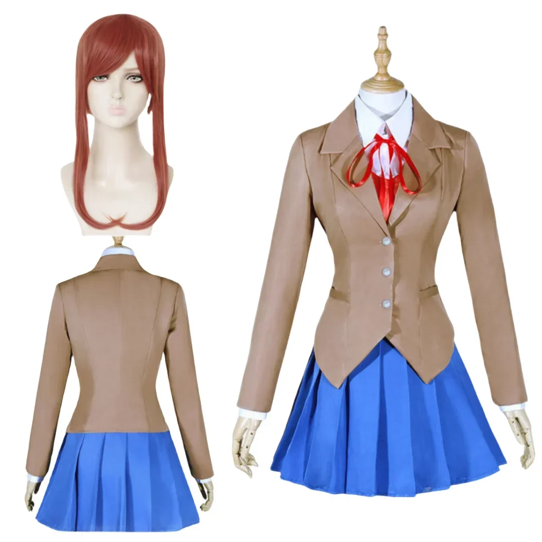 

Game Doki Doki Literature Club Monika Cosplay Sayori Yuri Natsuki Cosplay Costume Wig Set School Uniform Girl Women Costumes