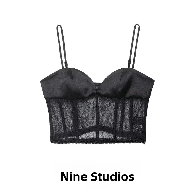 Top Bralette Sexy con Encaje, Cuello Redondo, Corto, Estilo Chaleco, Ropa Interior para Mujer, Marca NINE ZAR