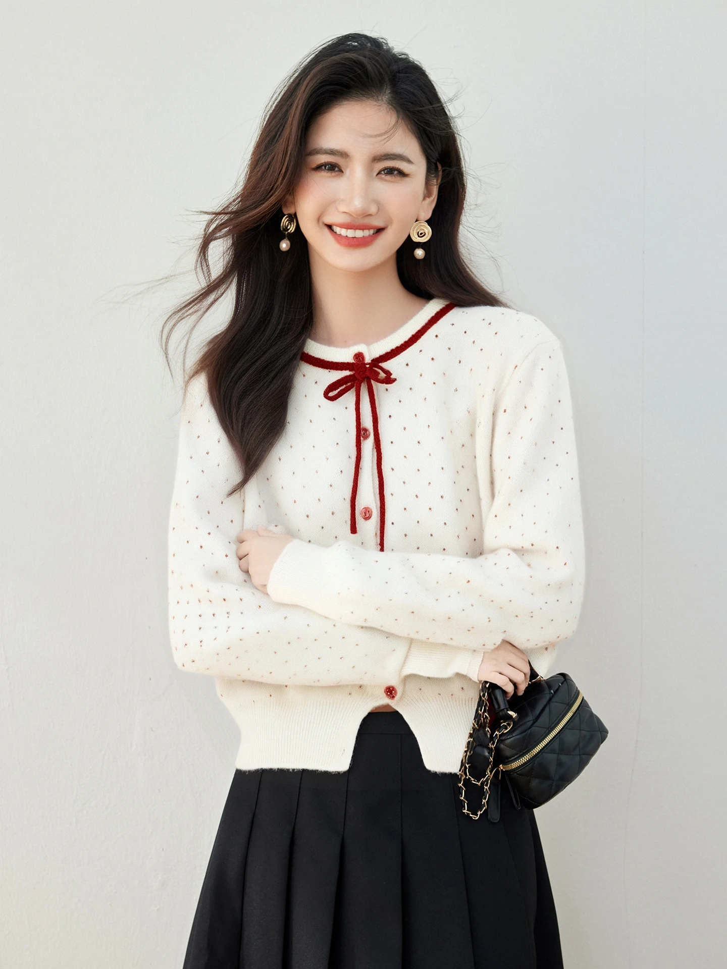 Słodki Luźny Sweter Damski Jesienno-Zimowy z Wiązaniem w Pasie, Kardigan, Top do Pracy