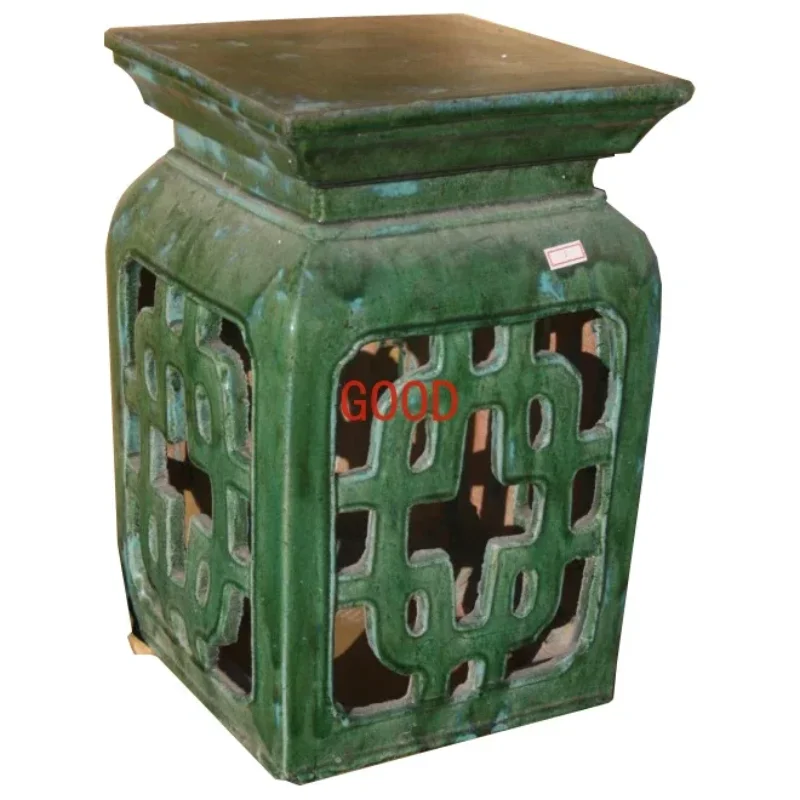 Taburete de cerámica cuadrado tallado a mano de porcelana ardiente antigua de alta temperatura