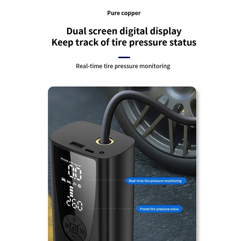 مضخة هواء سيارة لاسلكية ضاغط هواء محمول لسيارة دراجة نارية دراجة الكرة 150PSI منفاخ إطارات كهربائي مع شاشة ديجيتال #1