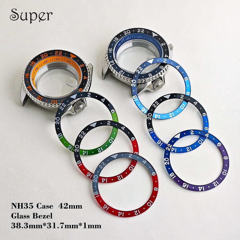 NH35 42mm Saphirglas-Gehäuse SKX007/009 Bidirektional drehbare Lünette 38,3mm×31,7mm für NH34 NH35 Uhrwerk 28,5mm Zifferblatt