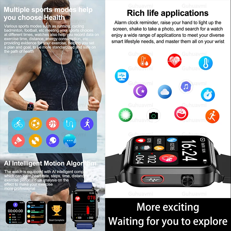 2024New Precision Blood Pressure Measurement Health Smart Watch Air Pump Airbag Men Women Blood Glucose Lipid ECG+PPG Smartwatch