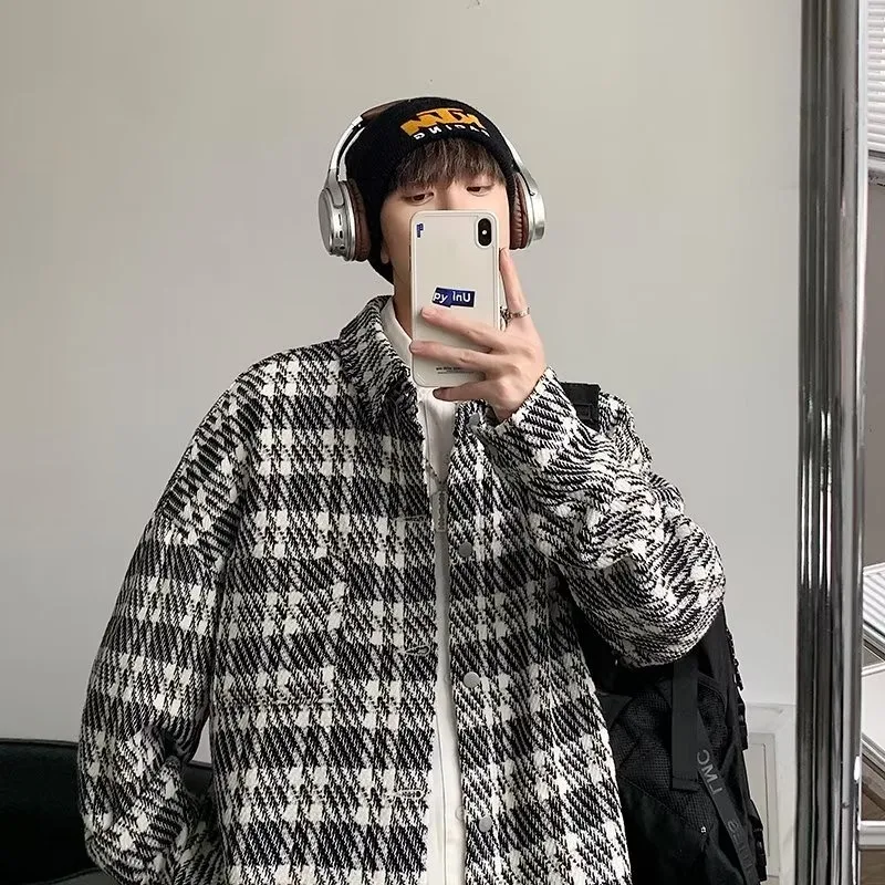 

Мужская повседневная куртка в клетку большого размера (до 250 фунтов), осенне-зимнее пальто оверсайз, верхняя одежда из полиэстера с длинными рукавами