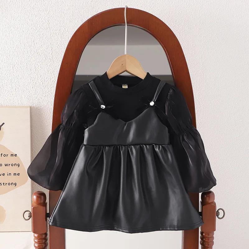 Toddler Cute Autumn Girls Dress Bow Lace Two-piece Design Princess Dresses For Little Girl Children Birthday Present