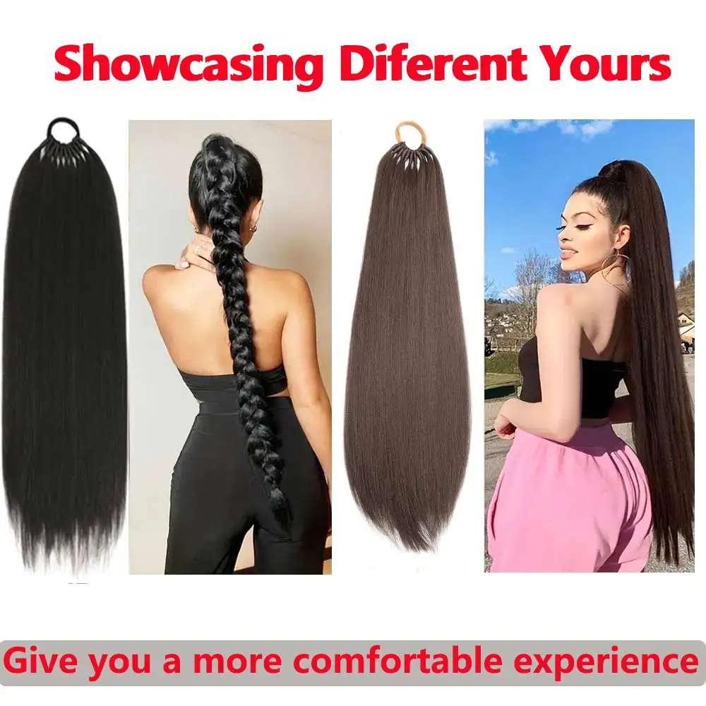 Lihui Straight Synthetic Ponytail Hair Extensions Natural Hair False Tail for Women Horse Overhead Tail False Pigtail