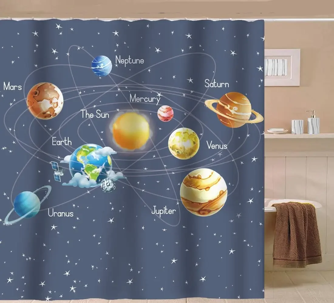 Sunlit Solar System Planets Stars And Milky Way Galaxy Space Astronomical Shower Curtain Bathroom Decor