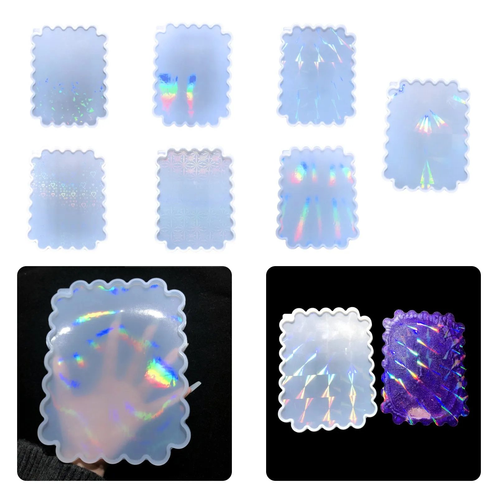 

DIY Holographic Silicone Coaster Mold Holographic Laser Irregular Rectangle Coaster Cup Pad Large Tray Resin Silicone Mold