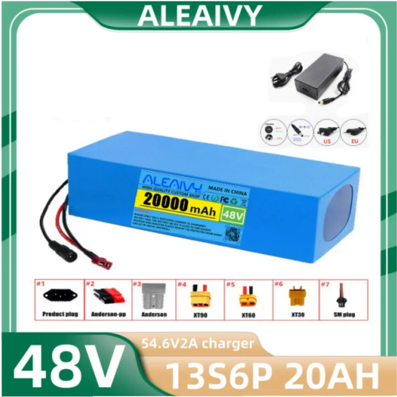 

NEW 48V Battery Pack 20Ah 13S6P 18650 Lithium Battery 1200W High Power 54.6V Electric Scooter ebike Battery Built-in 30A BMS