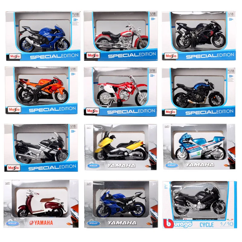 Maisto 1/18 escala Yamaha YZF R7 R6 R1 FJR 1300 YZ450F Road Star Vino YJ50R MT-07 MT07 MT10 motocicleta modelo de bicicleta de juguete fundido a presión