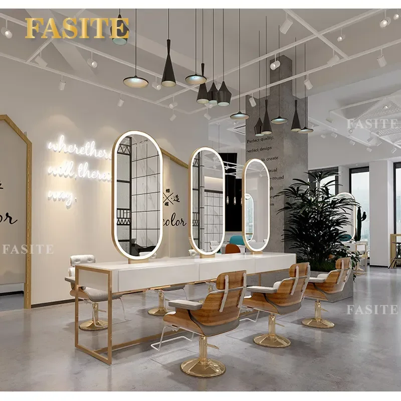 For Nordic Light Luxury Double Sided Makeup Mirror with LED Lights Desktop Vanity Mirror for Beauty Hairdresser Barber