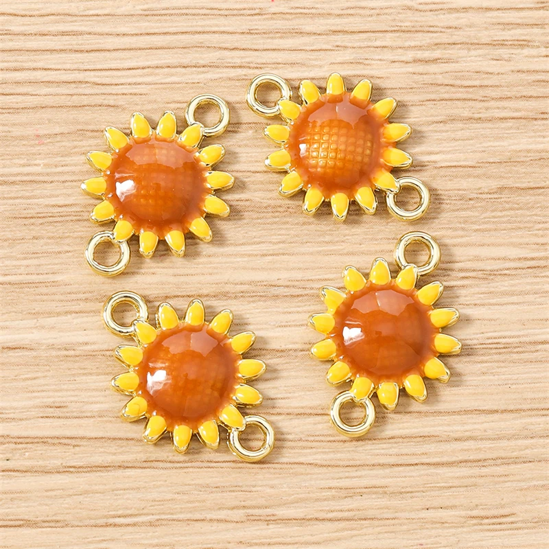 

5pcs 15x22mm Cute Enamel Sunflower Charms Connectors for Jewelry Making DIY Bracelets Necklaces Earrings Handmade Craft Supplies